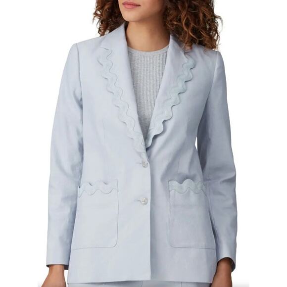 Rebecca Taylor Pastel Blue Slub Denim Jacket Blazer Size 10 - Picture 1 of 13